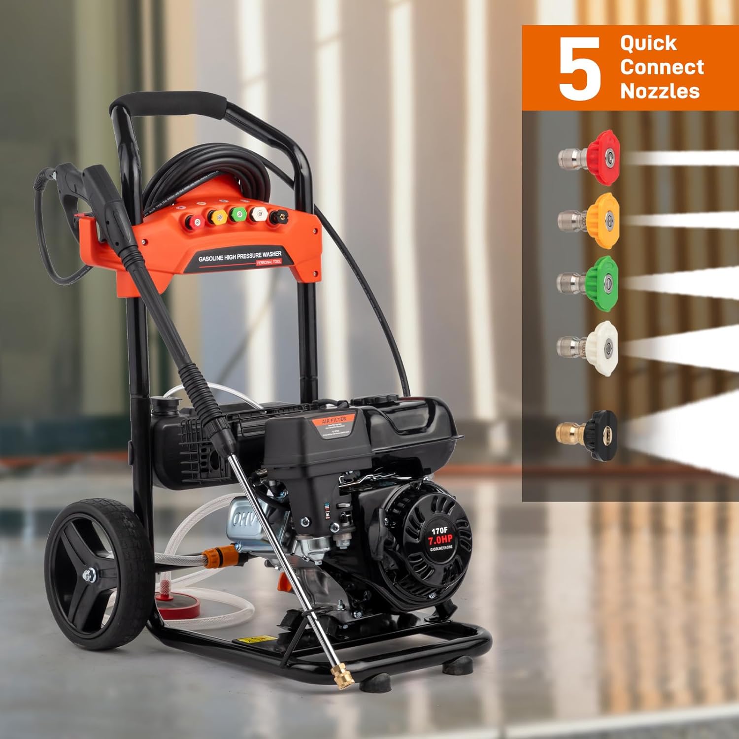 Gas Pressure Washer, 2700 PSI and 2.3 Max GPM, 5 Nozzle Tips 26FT Hose Power Washer with Soap Tank/Spray Gun and, Customized