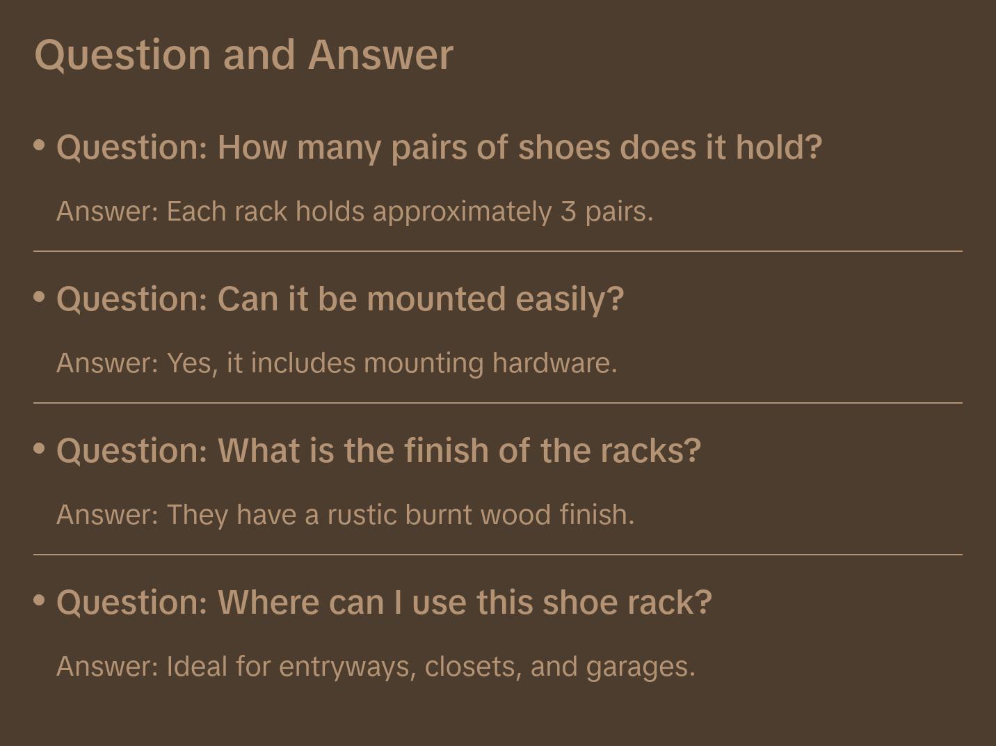 Burnt Wood Wall Mounted Shoe Storage Rack, Entryway Footwear Organizer Holder, Set of 2