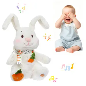 BETTY21 Peek-A-Boo Talking Bunny Repeats What You Say Early Learning Educational Toy Stuffed Animals with Volume Adjustable Singing Features & Interactive Buttons Rabbit Doll For Children's Day Summervibes