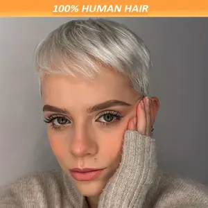 Wholesale 2025 NEW ArrivalsGrey Style Short Pixie Cut Wig Human Hair 6inch 150% Density Wigs for Women Short Straight Layered Hair For Daily Use Grey Color for Cosplay with Party