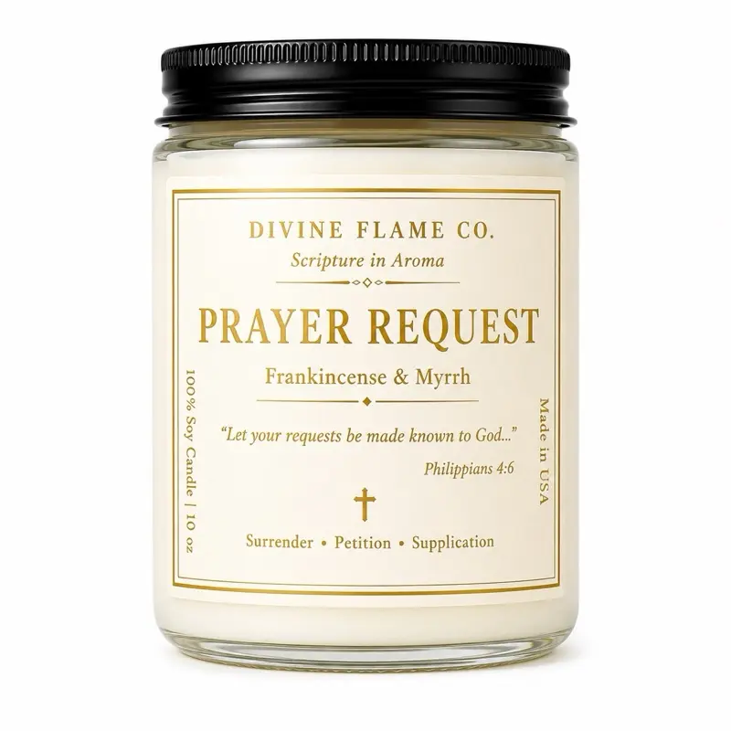 Divine Flame Co. Prayer Request Candle, Frankincense & Myrrh, 8 oz Soy Wax Candle, Hand Poured, Scripture Inspired Christian Gift, Prayer & Devotional Candle