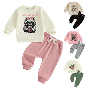 Toddler Girl Boy Raccoon Fall Winter Outfit Baby Long Sleeve Sweatshirt Tops Elastic Waist Jogger Pants 2 Pcs Set