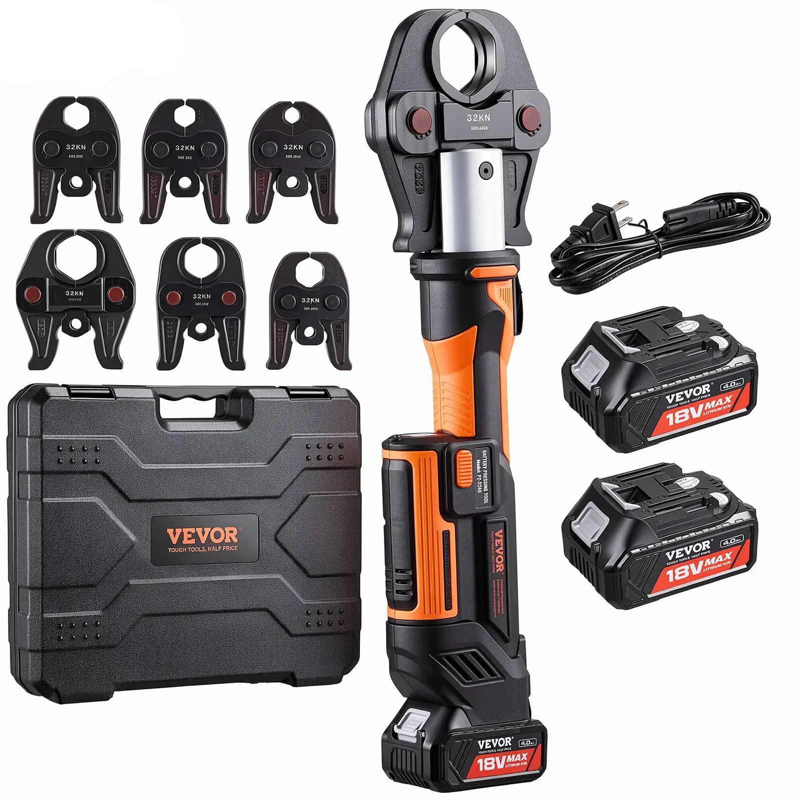 【summerfinds】VEVOR ProPress Tool,  , 18V Electric Pipe Crimping Tool for 1/2”, 3/4”, 1”, 1 1/4", 1 1/2", 2" Copper Pipes, Press Tool Kit with Brushless Motor, 6 Pro Press Jaws, 2pcs 4AH Battery