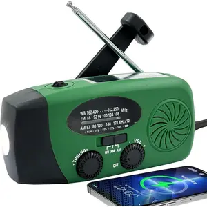 2000mAh/7400mWh  Weather Radio with Flashlight, Hand Crank Radio Solar Power with AM FM NOAA, Rechargeable , SOS , Headphone Jack, Compass for  Indoor/Outdoor