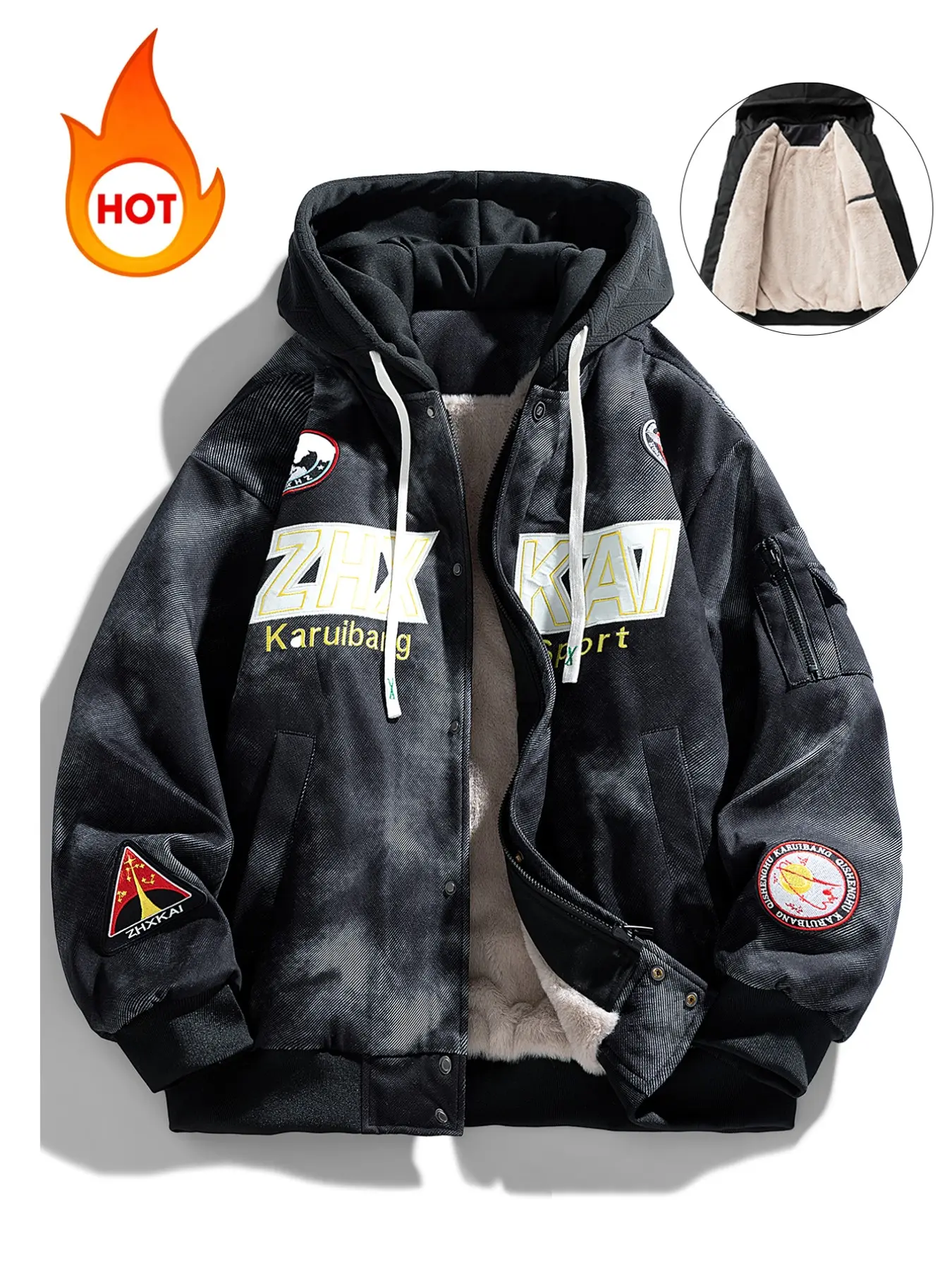 Men's Autumn Winter Jacket Thickened Warm Hooded Sportswear Coat, Fitted Woven Fabric, No Print, Suitable for Ages 45-54, Adult Clothing, Casual Athletic Jacket, Athletic Outerwear