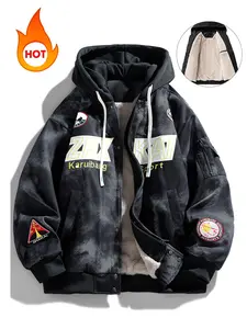 Men's Autumn Winter Jacket Thickened Warm Hooded Sportswear Coat, Fitted Woven Fabric, No Print, Suitable for Ages 45-54, Adult Clothing, Casual Athletic Jacket