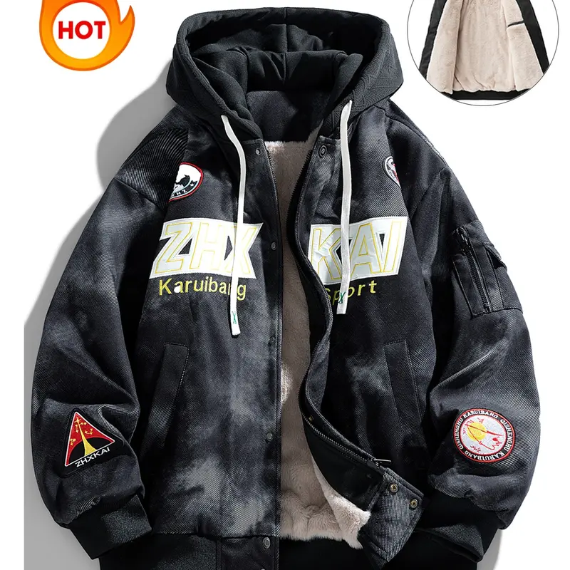 Men's Autumn Winter Jacket Thickened Warm Hooded Sportswear Coat, Fitted Woven Fabric, No Print, Suitable for Ages 45-54, Adult Clothing, Casual Athletic Jacket, Athletic Outerwear, Jacket Sporty Style