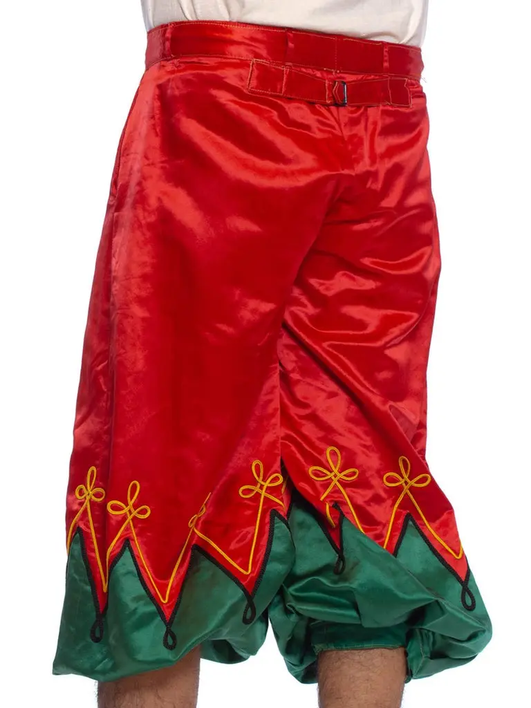 Victorian Red & Green Silk Satin  Rare Near Mint Men's Antique Circus Clown Pants With Gold Trim