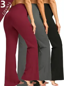 3PC Women's Spring Flared Pants Tummy Control Butt Lifting Comfortable Loose Fit Activewear for Casual & Workout Wear Belted High-Rise Waist