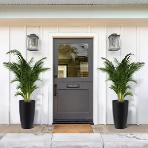 Set of 2 Tall Self Watering Flower Pots – 22" Modern Indoor Outdoor Planters – Built-in Drainage & Water Level Monitor – Large Patio, Porch, Living Room or Office Plant Containers – Black