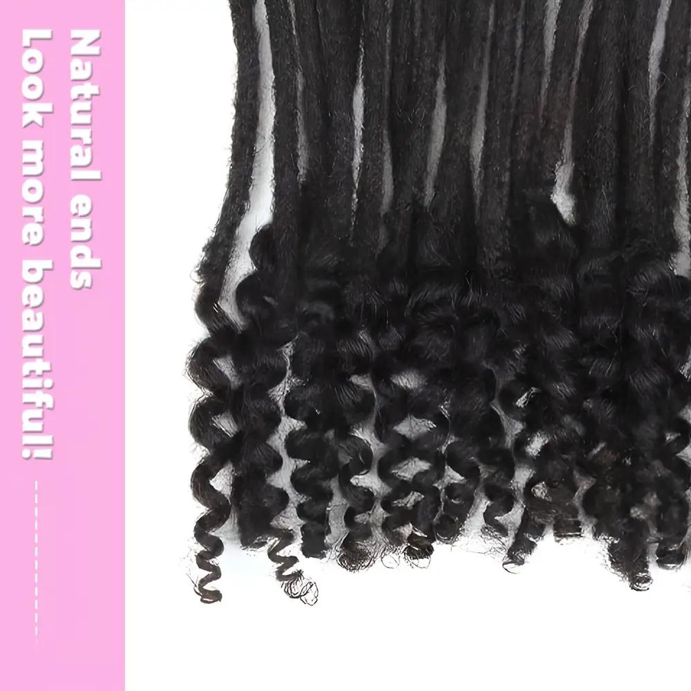 8 Inch Natural Black Dreadlock Extensions with Curly Ends | 20 Strands Fully Handmade Permanent Locs for Women, Soft Dread Texture Hair Extensions