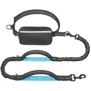 Hands Free Dog Leash with Zipper Pouch, Dual Padded Handles and Durable Bungee for Walking, Jogging and Running Your Dog