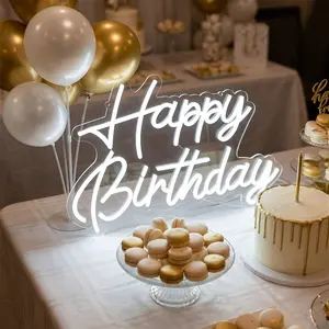 Happy Birthday Neon Sign LED Light Neon Letter Light Up Sign Acrylic Base Birthday Party Decor Wedding Event Decoration