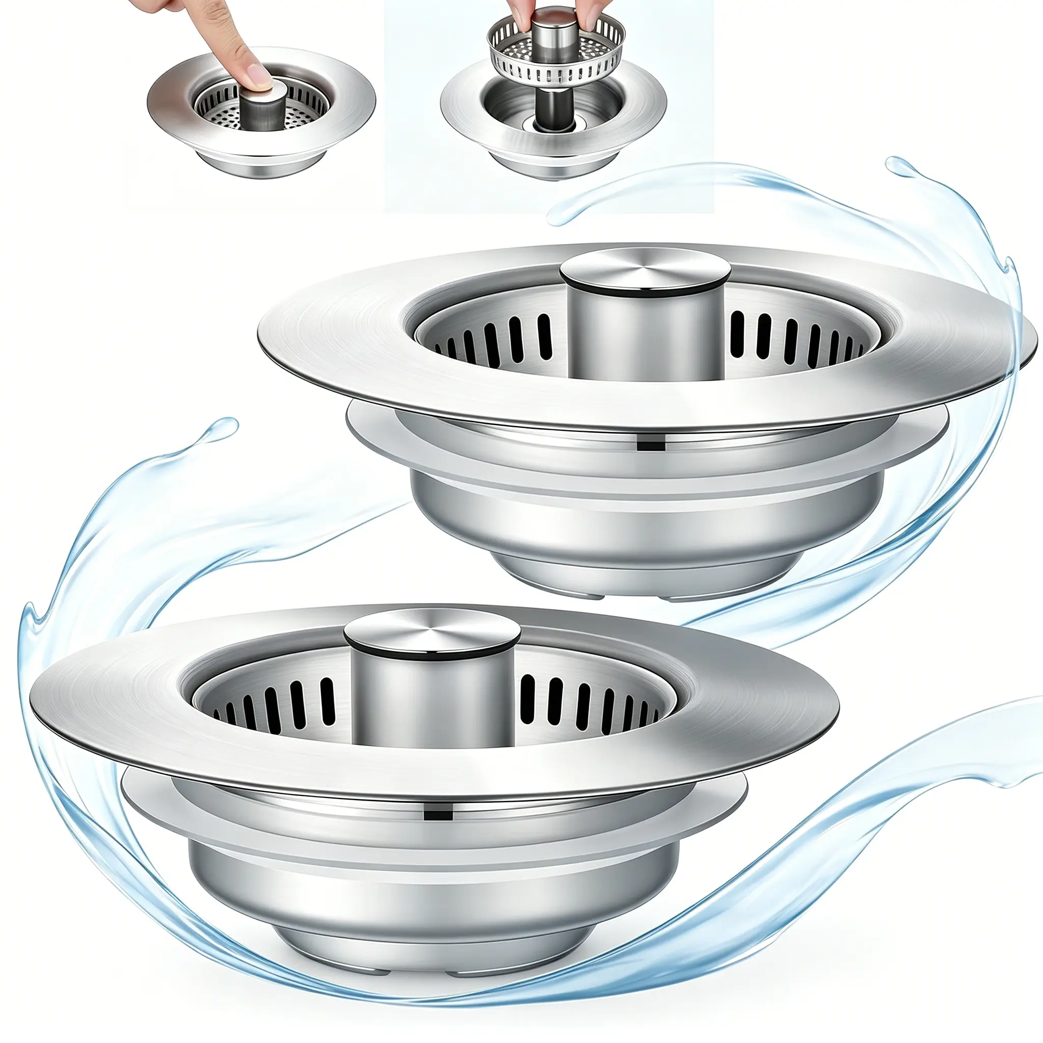 All-Stainless Steel 3-in-1 Kitchen Sink Bounce Core Drainer - Practical, Organized Hygienic Install Accessory with Removable Filter Basket and Stopper