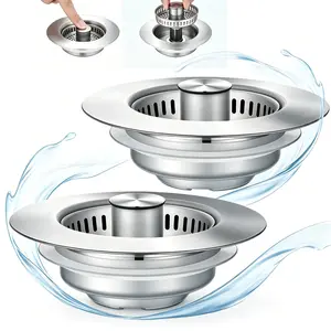 Universal 3-in-1 Kitchen Sink Bounce Core Drain, All Stainless Steel Design with Removable Filter Basket & Stopper