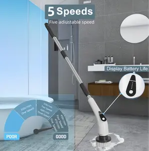 5 Adjustable Speeds, Electric Rotary Washer Cordless Shower Washer Cleaning Brush With 9 Replaceable Brush Heads And 3 Adjustable Extension Handles, For Bathroom, Kitchen, Tile, Floor, Carpet, Household Cleaning Products