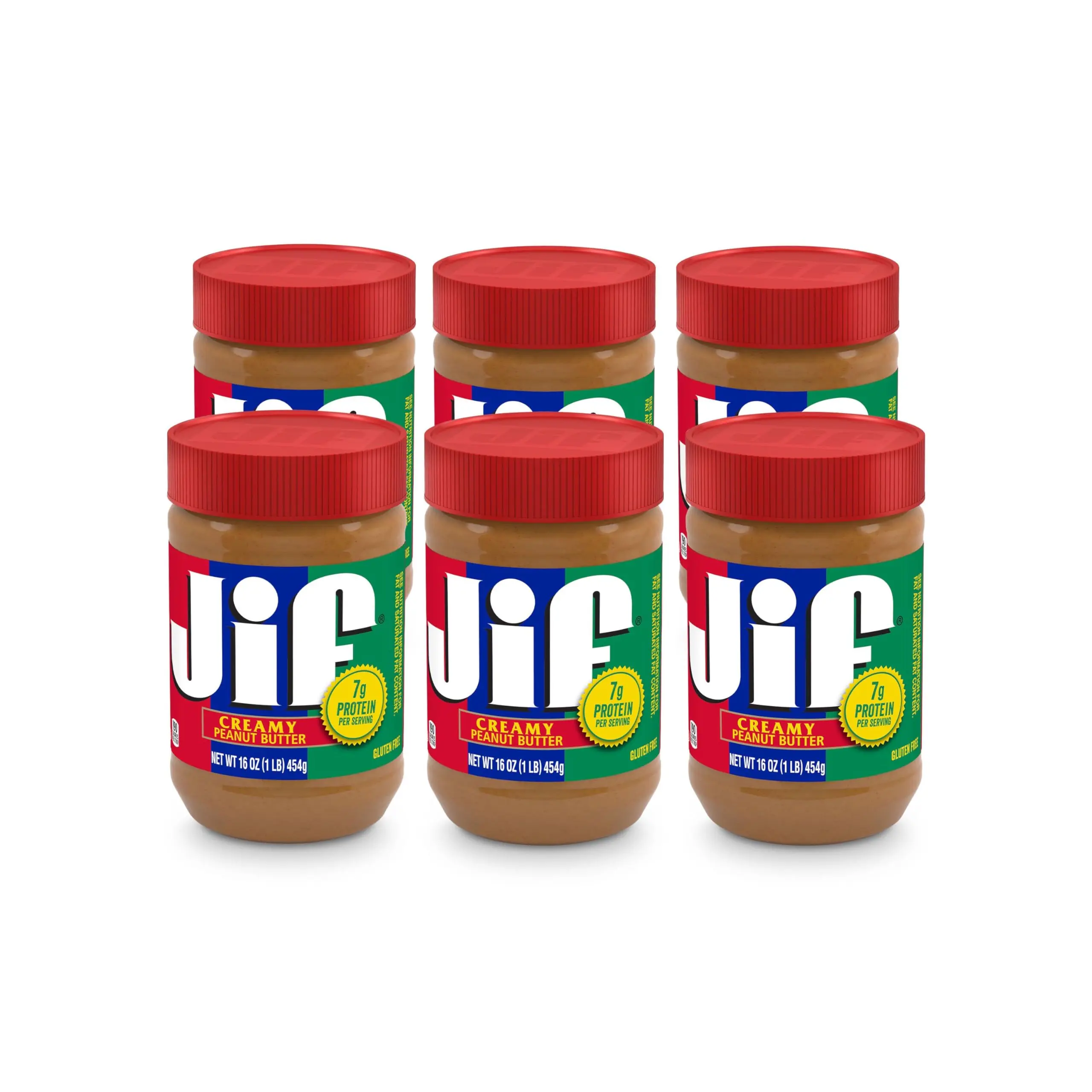 Creamy Flavor Smooth Roasted Peanut Butter Spread, Gluten-Free, High-Protein, 16 oz Jars, Pack of 6