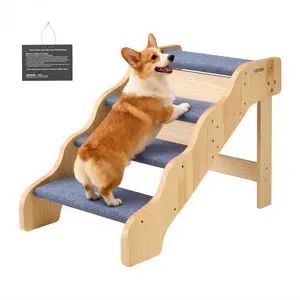VEVOR Wood Pet Stairs, 4-Step Dog Stairs for High Beds, Sofa & Cars, 150lbs Load Capacity, Non-Slip Surface, Stable Cat & Dog Step Ladder for Small Medium Large Older Pet Puppy Essentials