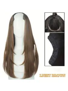 Long Brown Clip In Hair Extension for Women, Invisible U Shape Straight Wig Hair Piece with Natural Layered Design, Soft Synthetic Hair Accessories for Hair Volume, Thick Hair Effect, Daily Styling, Party Looks and Cosplay Beauty Fashion, Lightweight Seam