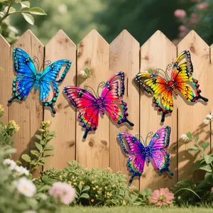 4pcs 3D Wrought Iron Butterfly Wall Decoration – Creative Painted Metal Artwork for Gardens and Outdoor Wall Hangings