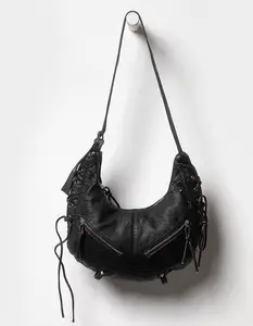 Washed Laced Shoulder Bag, Black