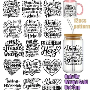 15pcs Teacher's Day UV DTF Stickers, Glass Cup Decorations, Mug Decals, Window Door Decoration, Home Holiday DIY Crafts