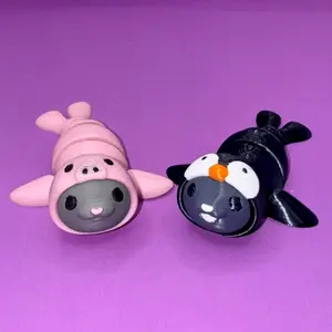 Seal Pup Pig and Seal Pup Penguin 3D Printed Fidget - Assorted Designs with Colorful Faces, Perfect for Play and Relaxation