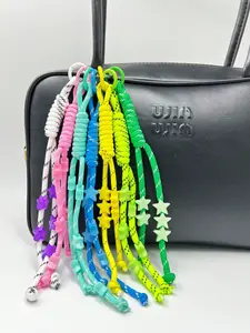 New Multicolor Knot Colorblock Handwoven Creative Long Short Rope Dual Buckle Bag Charm, Casual Style, All Seasons, Random Print, Bag Charm Keychain, Purse Accessories, Stylish Playful Charm
