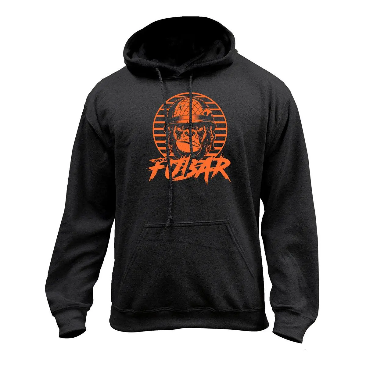 Men's Graphic Pullover Hoodie, Retro 80s "This Is FUBAR" Gorilla Print, Casual Cotton Blend Long Sleeve Sweatshirt with Spandex