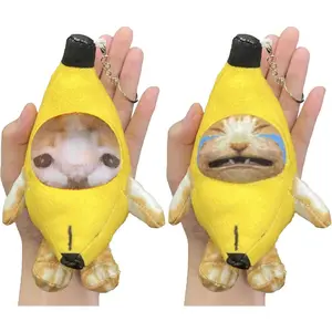 Upgraded Banana Cat Plush, 2 Pack, 7 Inch, Crying, Funny Keychain with 4 Sound for Kids Adult