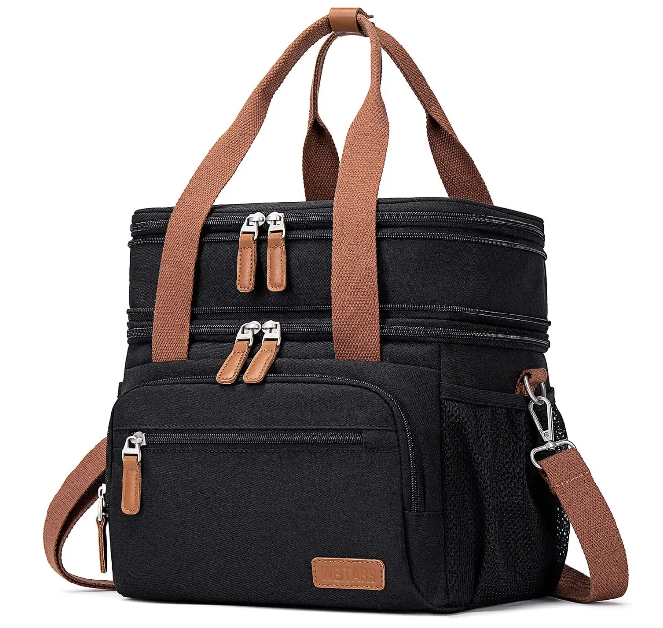 Lunch Bag with Compartment Large Lunch Box For Men Adult Lunch Box For Nurse Office Working Picnic Hiking (15L, Black/kahki)