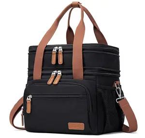 Lunch Bag with Compartment Large Lunch Box For Men Adult Lunch Box For Nurse Office Working Picnic Hiking (15L, Black/kahki)