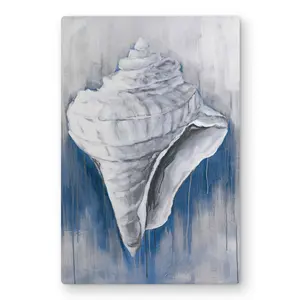 Begin Home Decor C1MP1218ZW9GN0 12 x 18 in. Blue Conical Shell Wall Art - Classic Blue Bathroom Metal Print Decor