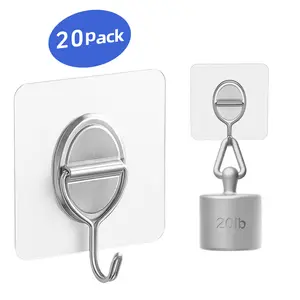 Hooks for Hanging, 20 Pack Clear Adhesive Wall Hooks, 20lb Hold, No Damage Transparent Reusable Waterproof Adhesive Hook forKitchen, Bathroom, Coats