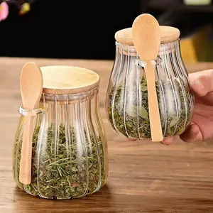 Glass Spice Jars Set, 1/2/3/4pcs, 360ML, Pumpkin Stripe Texture, with Lid, for Kitchen Spices, Coffee Beans, Food Storage, Home Decor