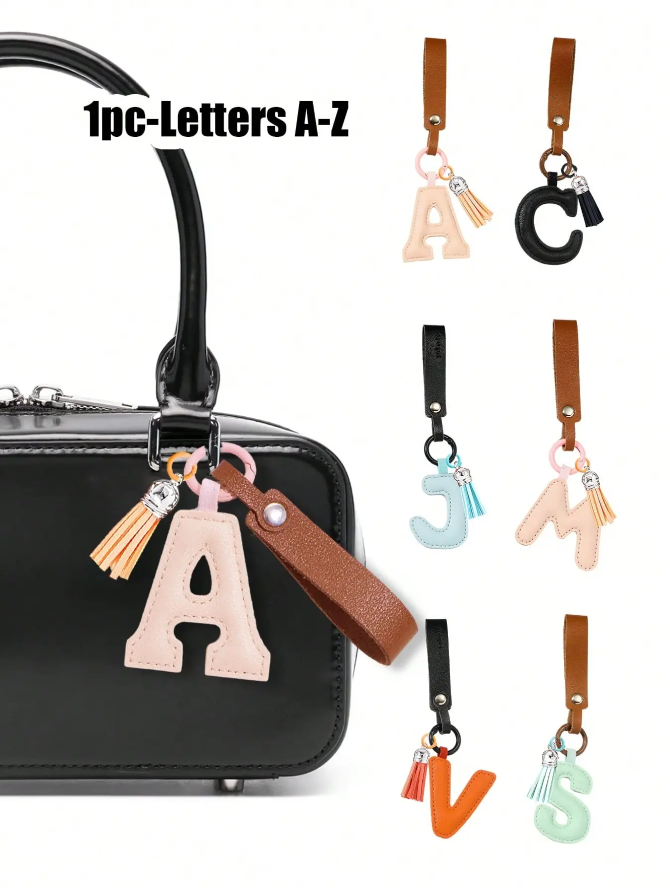 Boho Style Leather Letter Keychain, Fringe A-Z Pendant, Star Decoration, Woven Strap, Handmade, Unique Car Accessory, Women's Gift