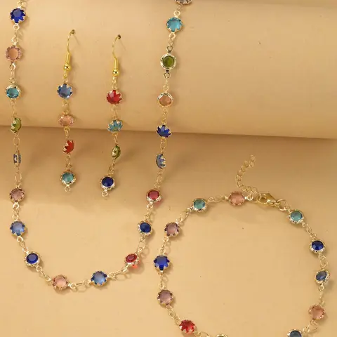 Vintage Jewelry Set, Fashion Colorful  Necklace & Dangle Earrings & Bracelet, Matching Jewelry Set, Casual Jewelry Set for Women & Girls, Jewellery Gift Set