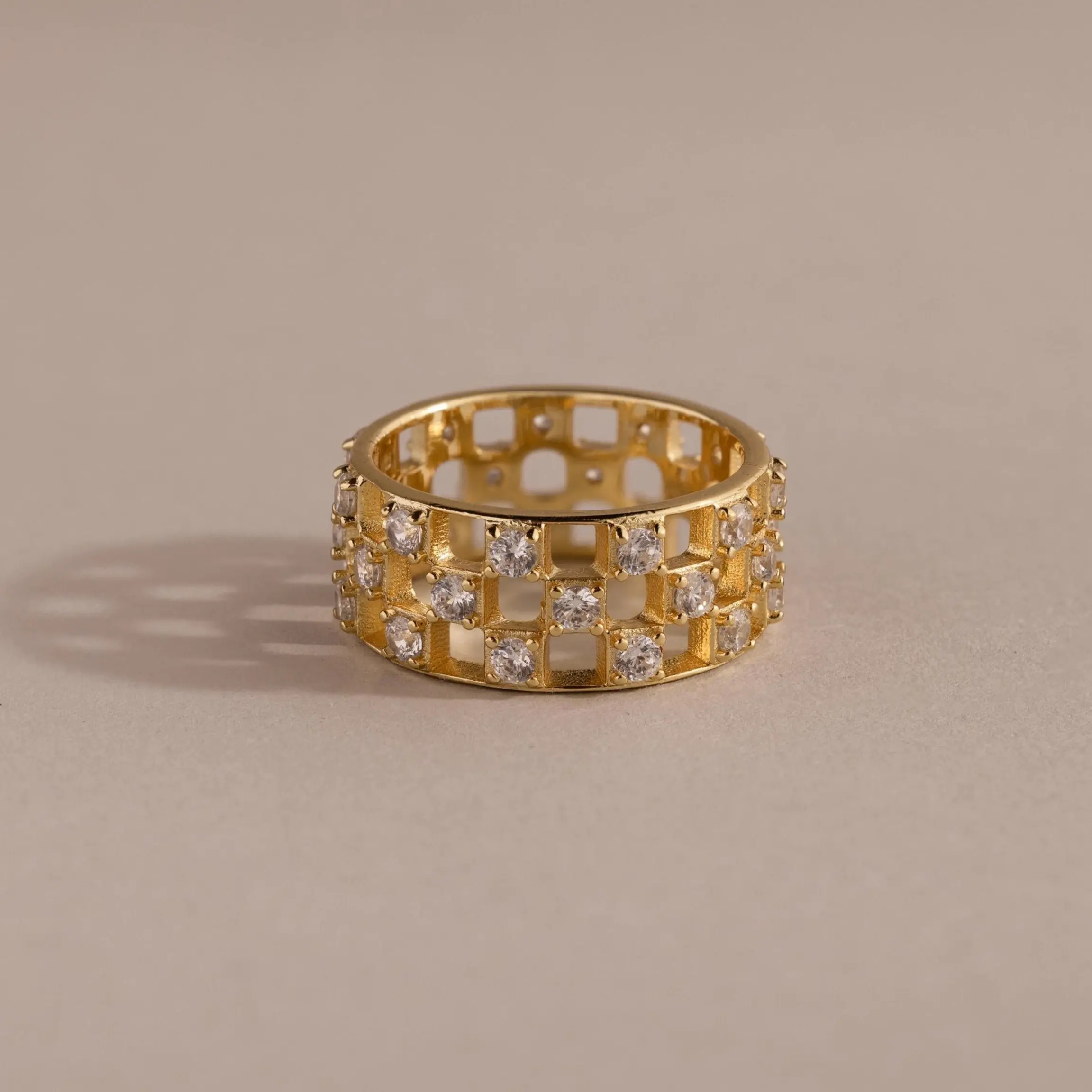 Lace Checkered Diamond Ring by Caitlyn Minimalist - Vintage Diamond Statement Ring - Chunky Gold Art Deco Ring - Anniversary Gift