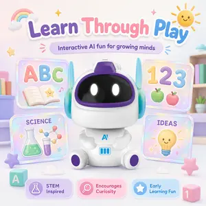 Electronic Robot Toy with Voice Speaker, AI Robot Toy, White and Purple Plastic Body, ABC 123 STEM Educational Learning Device for Boys Girls Ages 3+