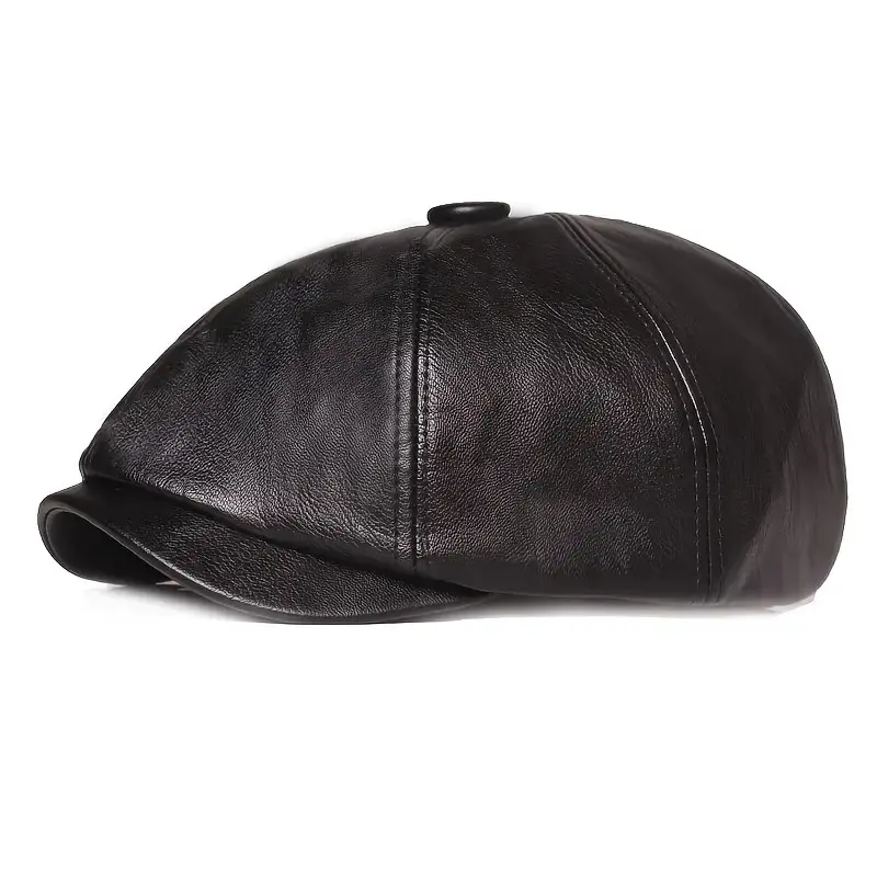 Men's Leather Newsboy Cap Vintage Peaky Blinders Hat Gatsby Flat Cap Baker Boy Driving Cabbie Hat Retro Ivy Cap Stylish Adjustable PU Leather Classic 1920s Costume Accessory Winter Autumn Fashion Casual Outdoor Wear