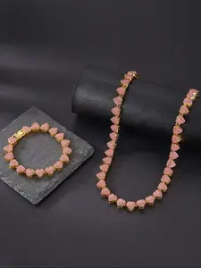 Fashion Shiny Heart Iced Out Miami Necklace & Bracelet Set, Matching Jewelry Set, Unisex High-Quality Street Style Jewelry, Perfect Gift for All Occasions