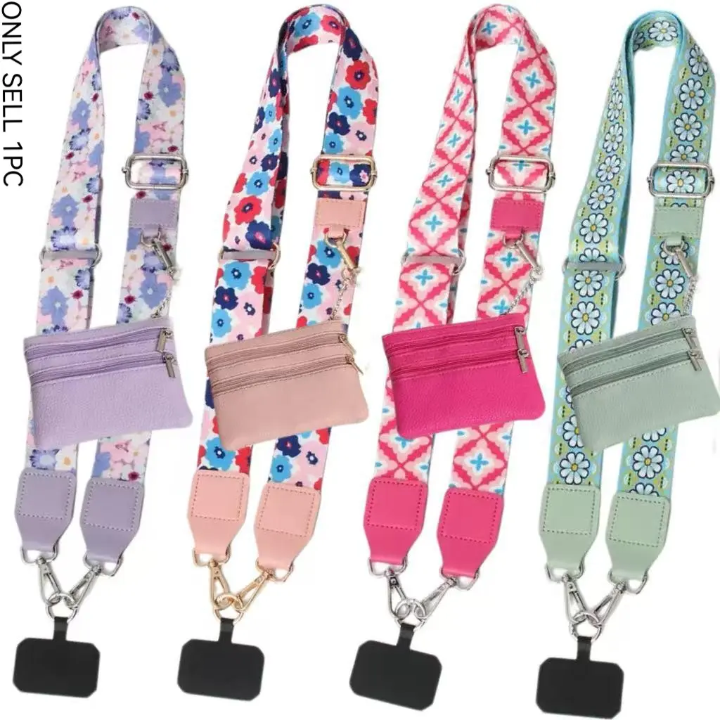Classic Floral Pattern Wallet-Style Shoulder Bag Phone Strap, Phone Wrist Strap, Adjustable Phone Lanyard, Phone Charms, Cell Phone Accessories, Adjustable Zipper Pouch, Perfect Gift for Holidays & Birthdays