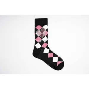 TCH - Black checkered heart-shaped rhinestone socks