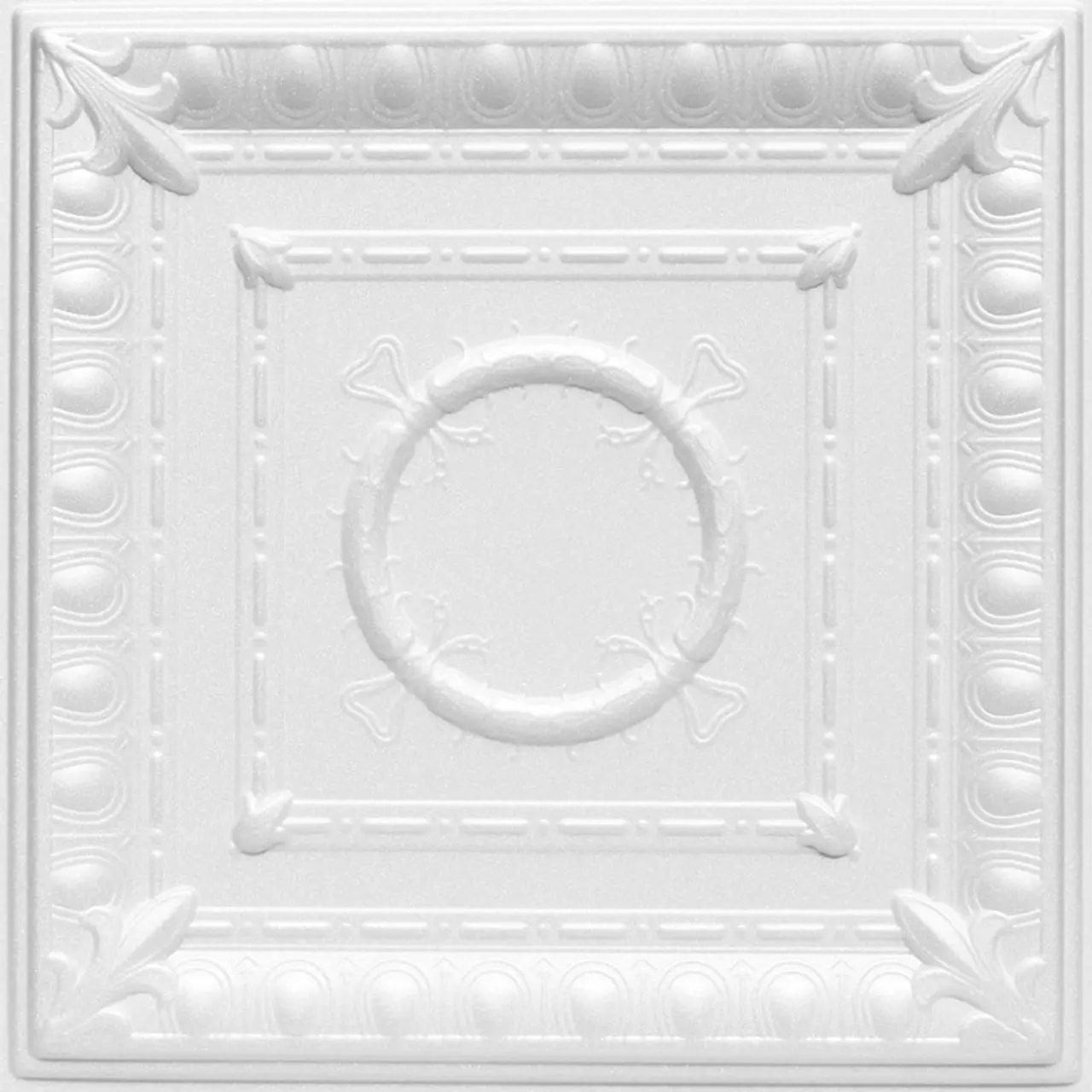 A La Maison Ceilings Romanesque Wreath 20in x 20in Decorative Styrofoam Glue-up Ceiling Tiles - #R47, Pack of 96 (259 sqft), Lightweight, Durable, Elegant, Easy-to-Install Home Decor Stickers