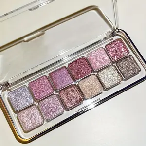 12-Color Sparkle Eyeshadow Palette - Shimmering Pearlescent & Glitter Finishes for Stage Performances, Highlighting in Brown, Coral, Pink, Purple