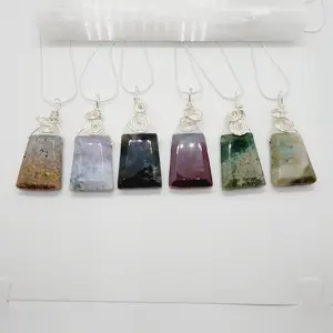 India Agate Stone Pendant Necklace Handmade