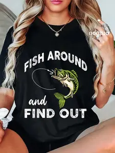 100% Cotton FISH AROUND and FIND OUT Funny Fishing Bass T-Shirt
