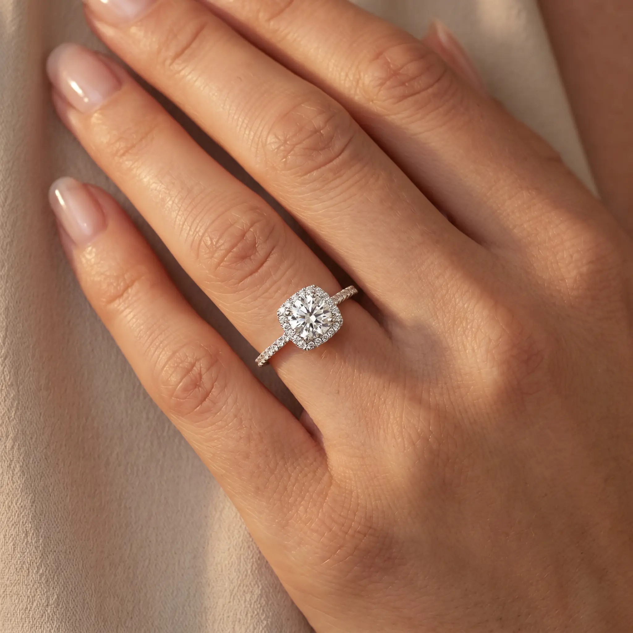 1 3/4 Ct TW Moissanite & Diamond Cushion Halo Engagement Ring in 14k White Gold