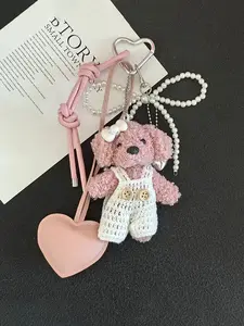 Cute Plush Bear Bag Charm Keychain, Butterfly Knot Heart Bag Accessory, Unique Daily Fashion Accessory, Adorable and Unique Design, Keychain For Bags
