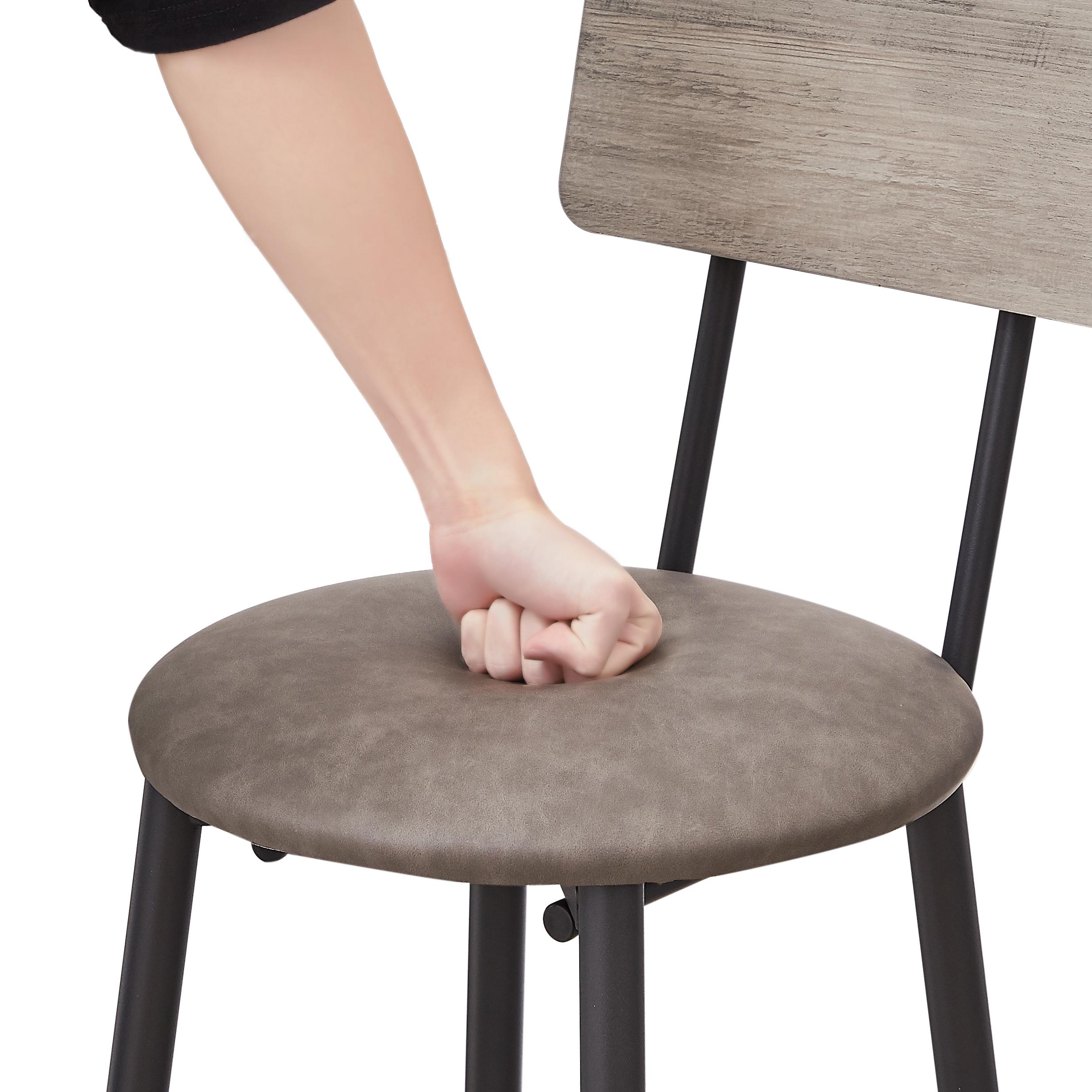 4-Piece Bar Table Set, PU Upholstered Stools 13.4" with Wood Backrest & Footrest, Rustic Grey Table, Black Iron Frame, Space-Saving, 350 lbs, for Kitchen Apartment